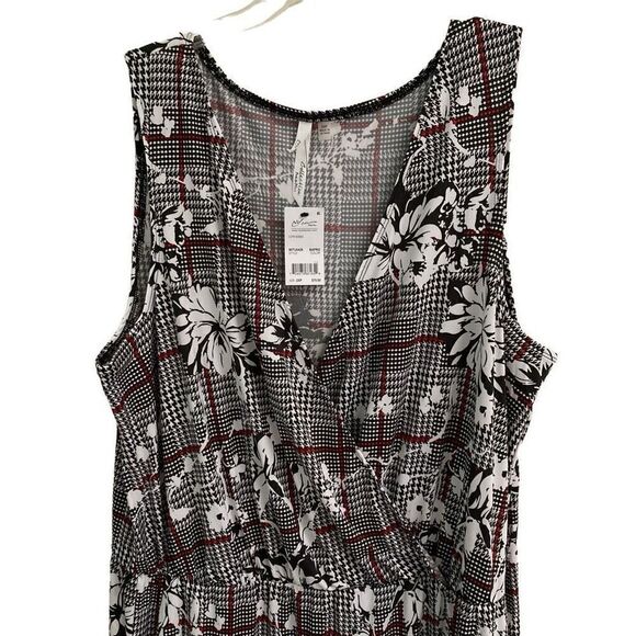 NY Collection Surplus V-neck Floral Houndstooth Sleeveless Jumpsuit women’s 2XP - Picture 2 of 9